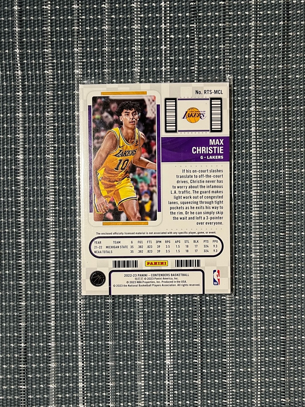 RC Patch 🏀 Max Christie Panini Los Angeles Lakers Basketball Card #RTS-MCL - Picture 2 of 3